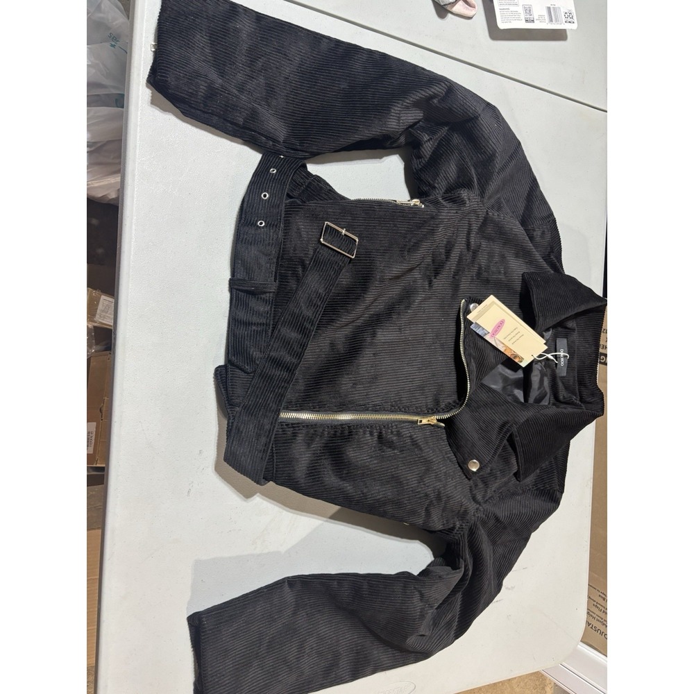 Dokotoo Corduroy Crop Jacket With Belt Black Medium NWT